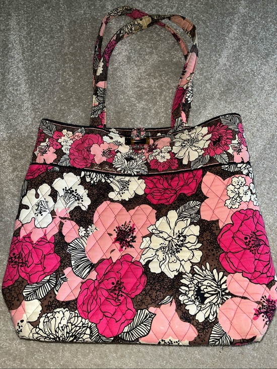 Vera Bradley Handbags - Floral Quilted Vera Bradley Mocha Rogue Tote Bag in Pink and Brown